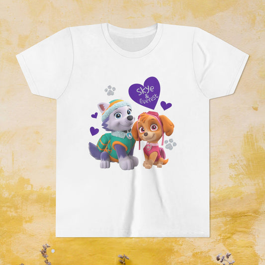 Skye & Everest - Paw Patrol Valentine T-shirt - Animation TV Series Youth Short Sleeve Tee