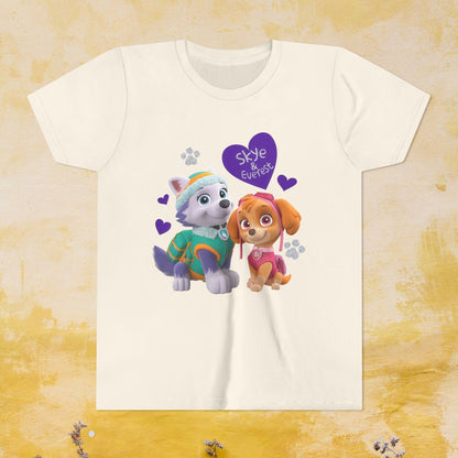 Skye & Everest - Paw Patrol Valentine T-shirt - Animation TV Series Youth Short Sleeve Tee