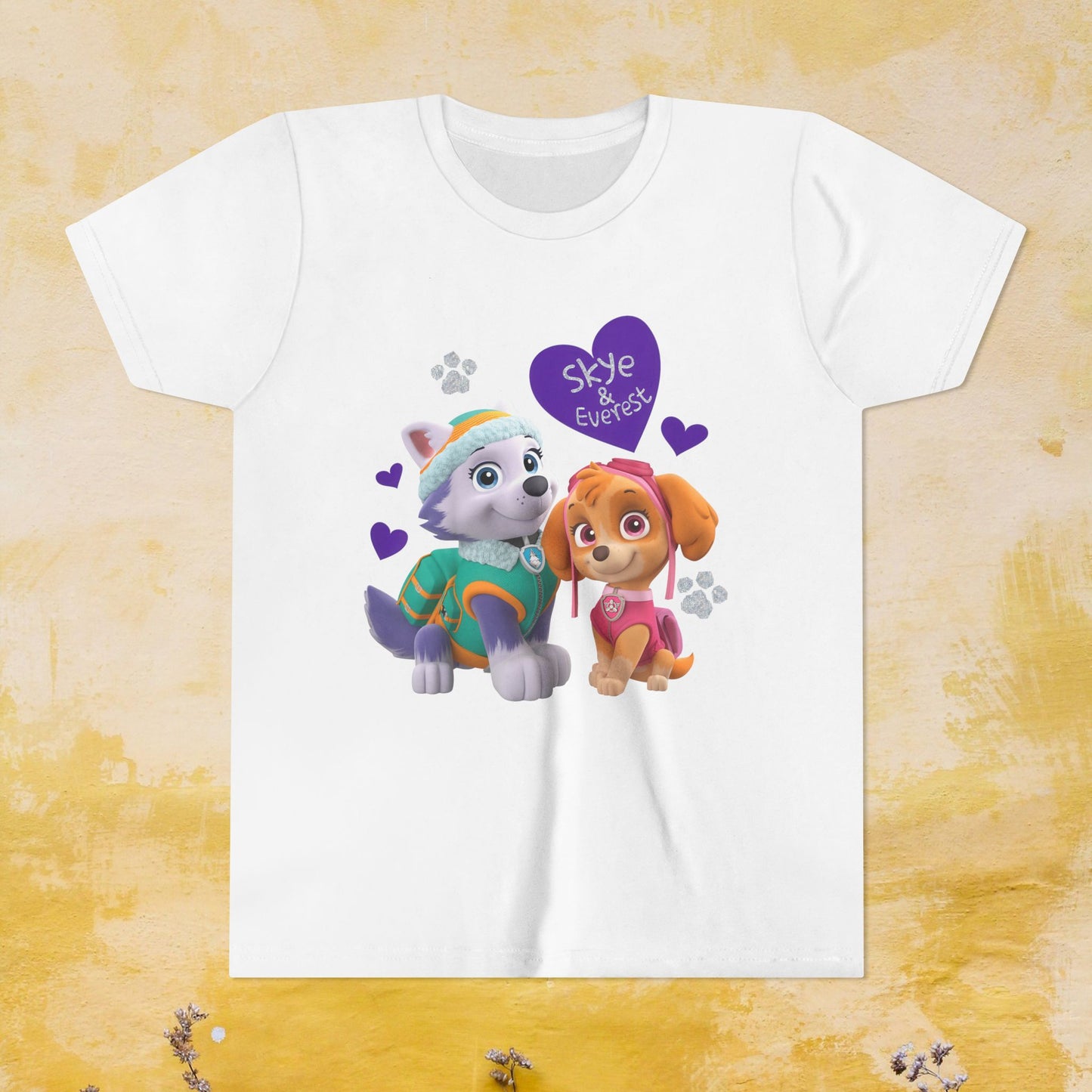 Skye & Everest - Paw Patrol Valentine T-shirt - Animation TV Series Youth Short Sleeve Tee