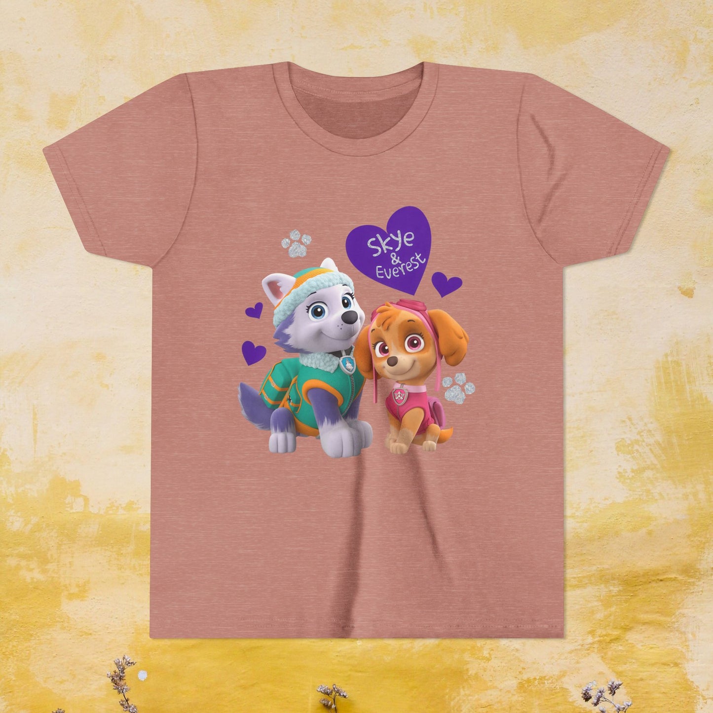 Skye & Everest - Paw Patrol Valentine T-shirt - Animation TV Series Youth Short Sleeve Tee