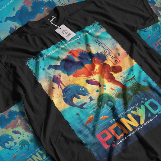 Ghibli's Ponyo on the Cliff by the Sea Anime Movie T-Shirt | Unisex Graphic Short Sleeve Tee