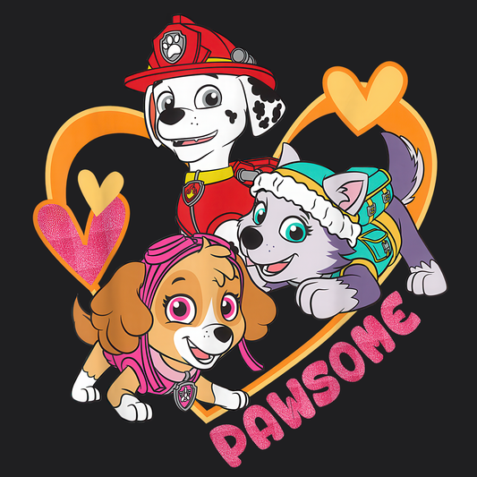 Pawsome - Paw Patrol Valentine T-shirt - Animation TV Series Youth Short Sleeve Tee