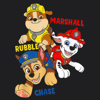 Chase, Rubble, Marshall - Paw Patrol T-shirt - Animation TV Series Youth Short Sleeve Tee
