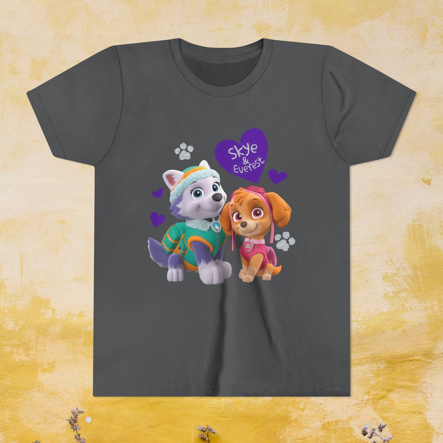 Skye & Everest - Paw Patrol Valentine T-shirt - Animation TV Series Youth Short Sleeve Tee