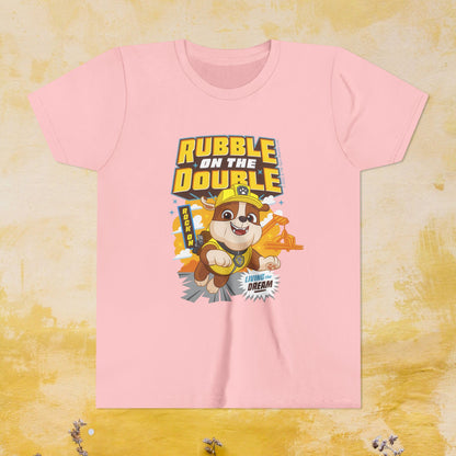 Rubble on The Double - Paw Patrol T-shirt - Animation TV Series Youth Short Sleeve Tee
