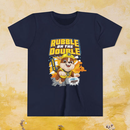 Rubble on The Double - Paw Patrol T-shirt - Animation TV Series Youth Short Sleeve Tee