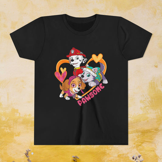 Pawsome - Paw Patrol Valentine T-shirt - Animation TV Series Youth Short Sleeve Tee
