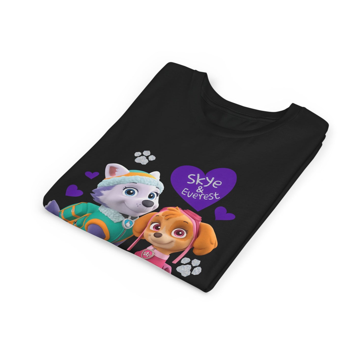 Skye & Everest - Paw Patrol Valentine T-shirt - Animation TV Series Youth Short Sleeve Tee