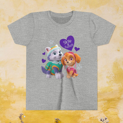Skye & Everest - Paw Patrol Valentine T-shirt - Animation TV Series Youth Short Sleeve Tee