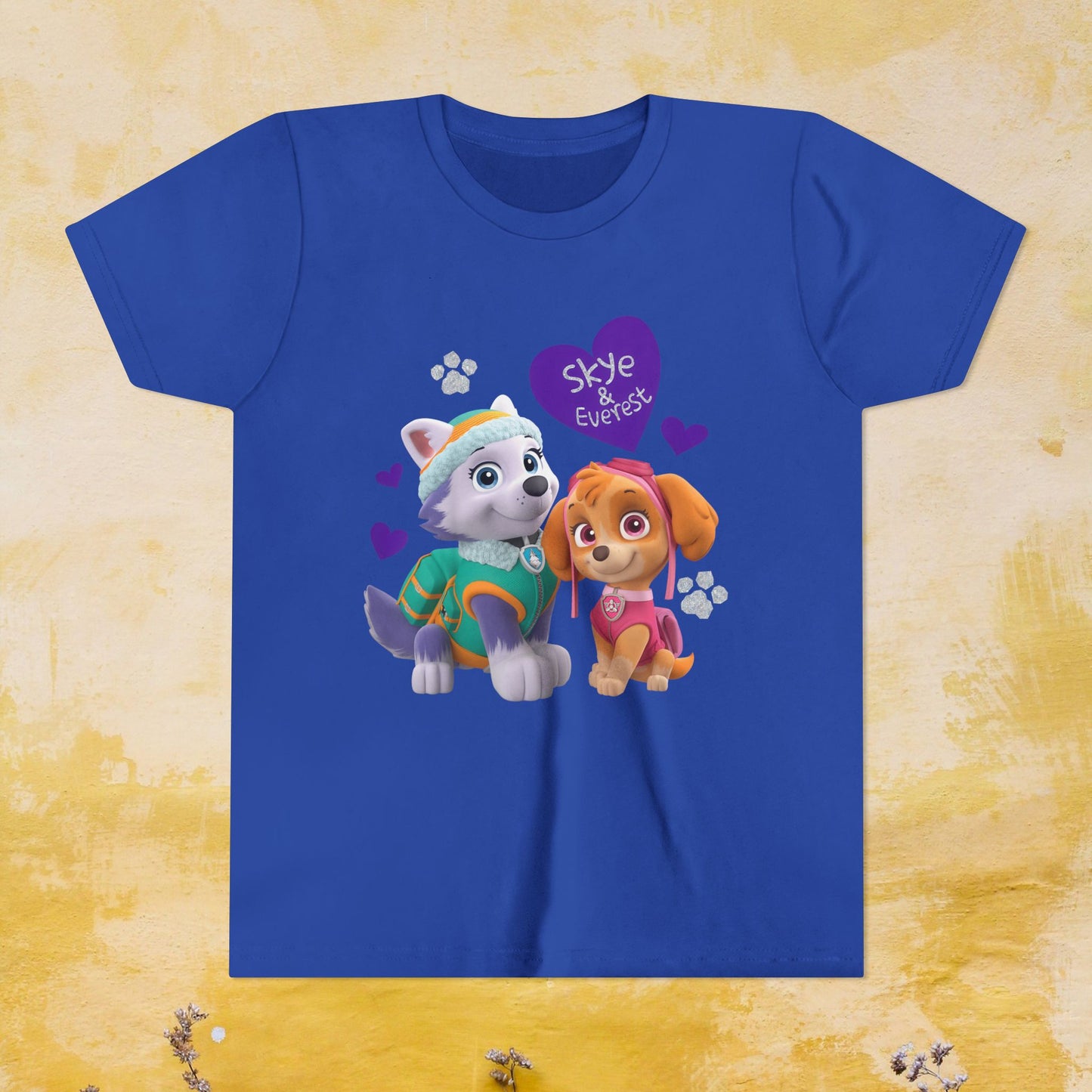 Skye & Everest - Paw Patrol Valentine T-shirt - Animation TV Series Youth Short Sleeve Tee