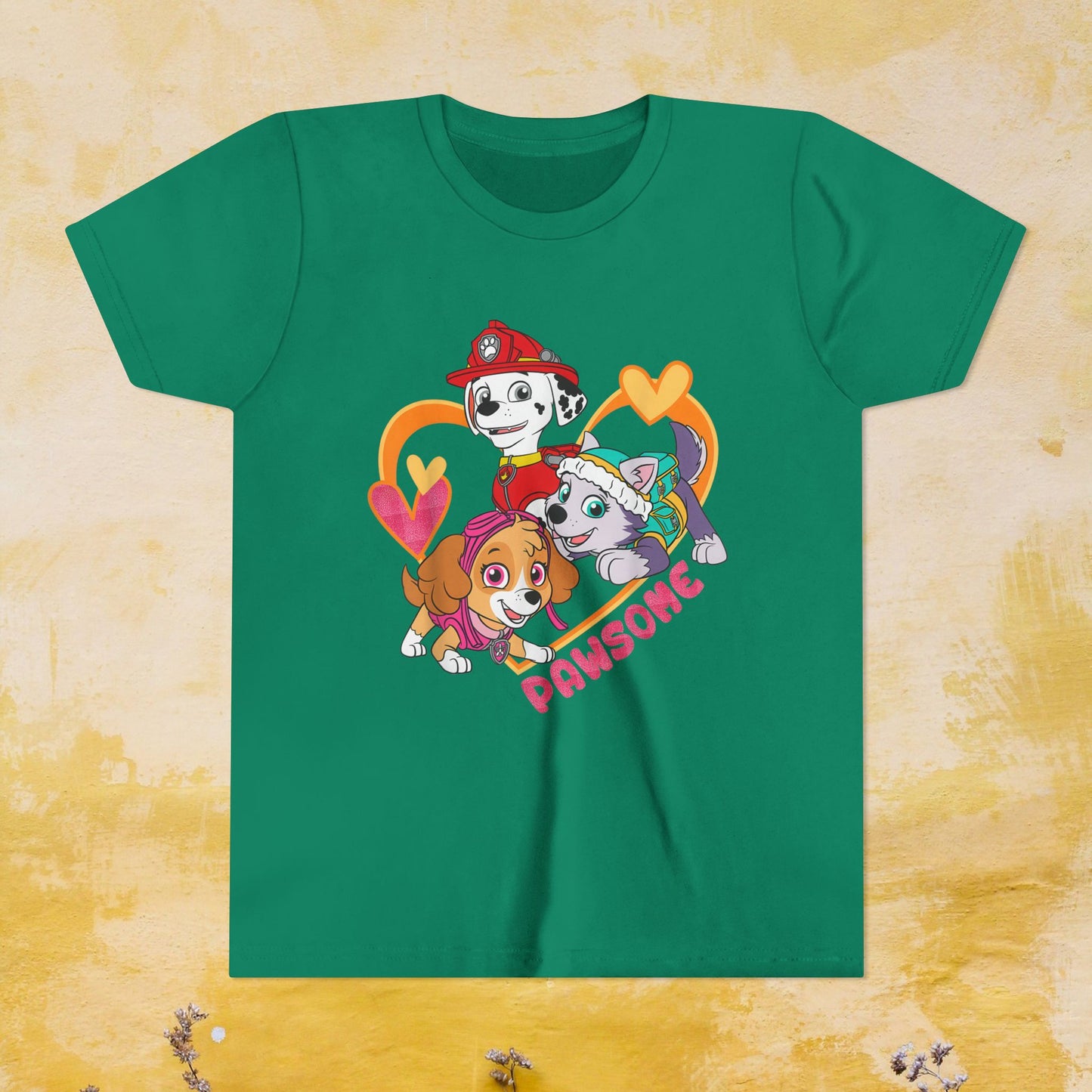 Pawsome - Paw Patrol Valentine T-shirt - Animation TV Series Youth Short Sleeve Tee