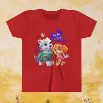 Skye & Everest - Paw Patrol Valentine T-shirt - Animation TV Series Youth Short Sleeve Tee