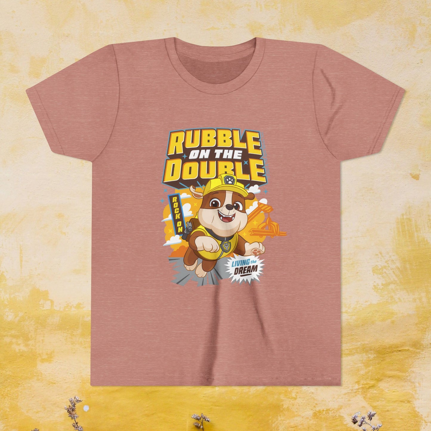 Rubble on The Double - Paw Patrol T-shirt - Animation TV Series Youth Short Sleeve Tee