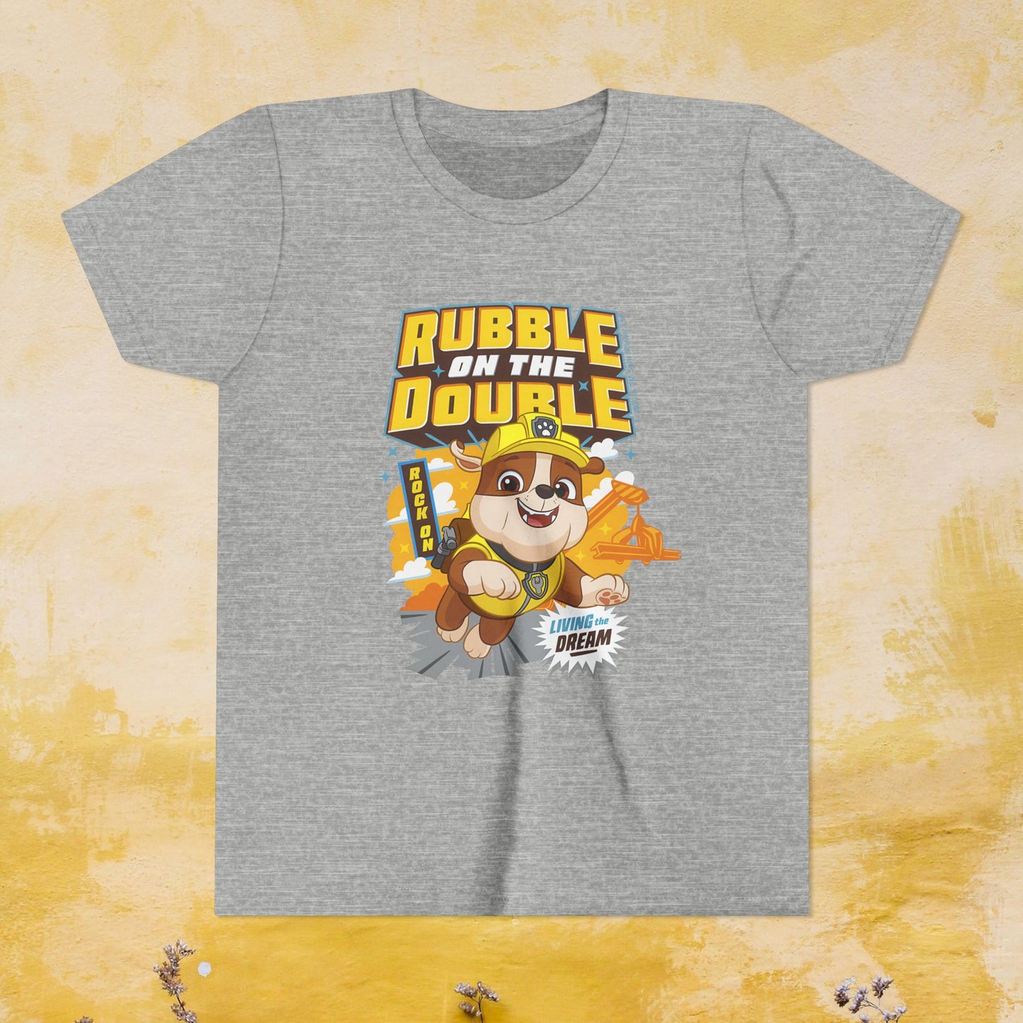 Rubble on The Double - Paw Patrol T-shirt - Animation TV Series Youth Short Sleeve Tee