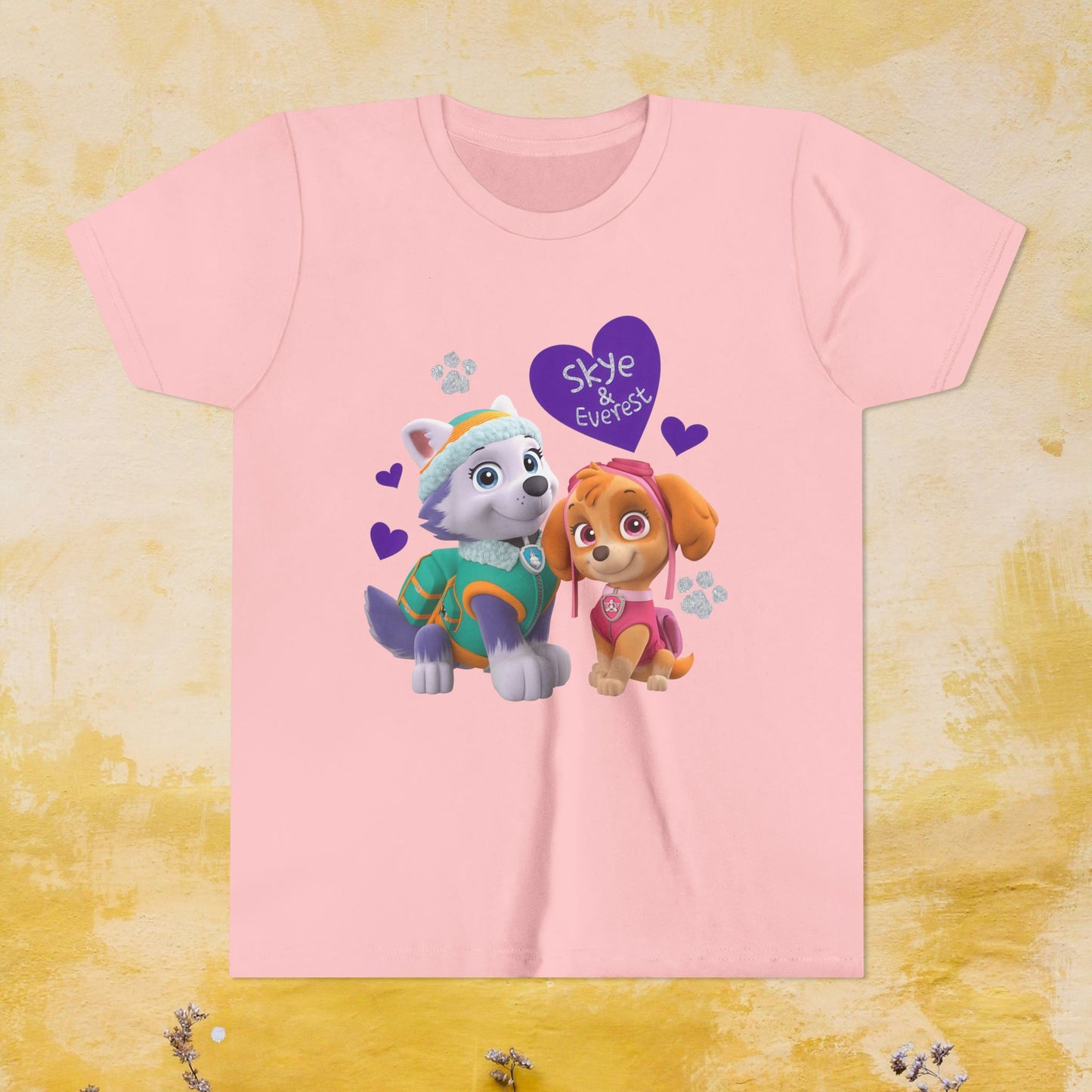 Skye & Everest - Paw Patrol Valentine T-shirt - Animation TV Series Youth Short Sleeve Tee